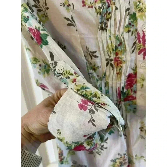NWT Chaudry KC Floral Blouse Size M Ruched Long Sleeve Cotton Boho India Hippie - Picture 3 of 6